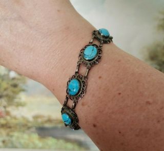 Charming Vintage Turquoise Sterling Silver Bracelet Signed Mexico 925 Ga