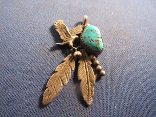 Vintage Sterling Silver Native American Navajo Turquoise Eagle Feather Pendant