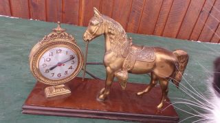 Vintage 1950s Sessions Metal Wood Shelf Mantle Horse Clock Parts Repair