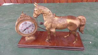 Vintage 1950s Sessions Metal Wood Shelf Mantle Horse Clock Parts Repair 2