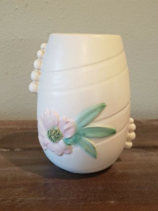 Vintage Weller Art Pottery Vase Matte Cream Glaze Dogwood Flower 1940s Era