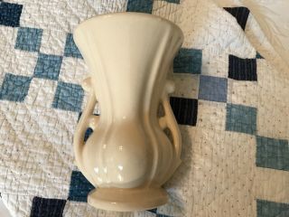 Vintage Mccoy Art Pottery White Two Handled Vase Marked Mccoy