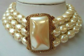 Stunning Vintage Estate Chunky Faux Pearl Bead 17.  5 " Necklace 2396x