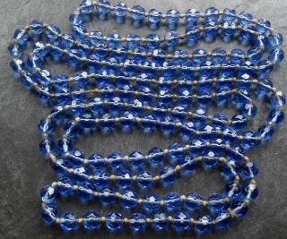 Vintage 58 " Art Deco Blue Glass Bead Long Flapper Necklace Hand Knotted - R46