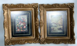 2 Vintage Molded Ornate Plastic Frames Mcm Hollywood Gold Shabby Cottage Chic
