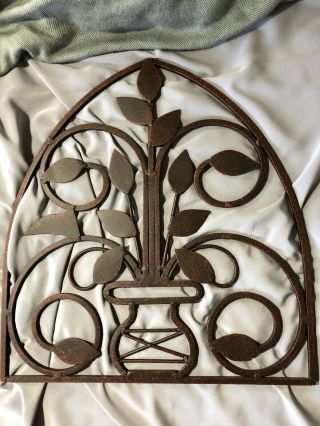 Wrought Iron Floral Wall Or Fence Hanging Architectural Decor - Vintage