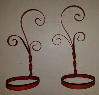 Vintage 1950s Red Metal Hanging Plant Pot Holders W/curly Curvy Design