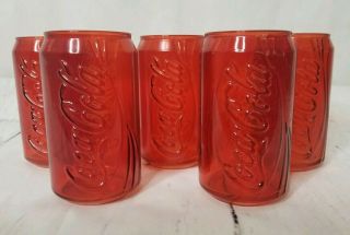 Vintage Set Of 5 Red Coca Cola Drinking Glasses