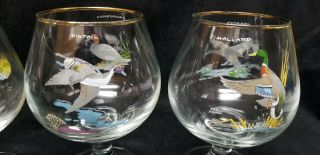 Vintage Ned Smith Art Glasses Brandy Snifters Ducks Gold Rimmed Glass Set of 4 6