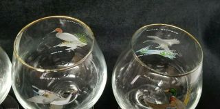 Vintage Ned Smith Art Glasses Brandy Snifters Ducks Gold Rimmed Glass Set of 4 7
