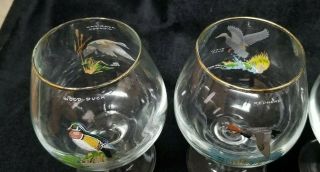 Vintage Ned Smith Art Glasses Brandy Snifters Ducks Gold Rimmed Glass Set of 4 8