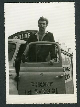 Vintage Photo Handsome Man Driving 1940s International Truck Orange Drink 989067