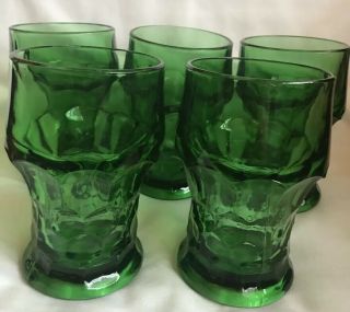 Set Of 5 Vintage Anchor Hocking Emerald Green Drinking Glasses Tumblers 12 Oz