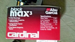 NIB Vintage Abu Garcia Cardinal Black Max 3 Spinning Reel w/ Box,  Extra Spool 4