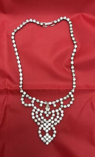 Vintage Necklace Statement Clear Rhinestones 1950’s Prom Jewelry Unsigned