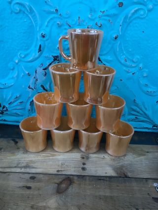 10 Vintage Anchor Hocking Fire King Peach/copper D Handle Luster Mugs Cups