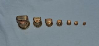 7 Vintage/Retro Brass Bell Kitchen Scale Weights Imperial 1/4oz - 1lb Candy 2