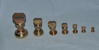 7 Vintage/Retro Brass Bell Kitchen Scale Weights Imperial 1/4oz - 1lb Candy 3