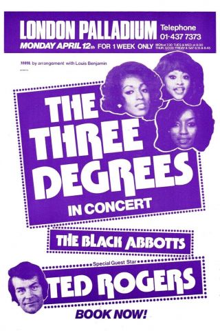 The Three Degrees - 1971 Vintage Concert Flyer.  Ted Rogers Black Abbots.