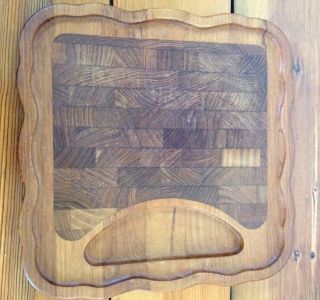 Vtg Nissen Denmark Cheese Tray End Grain Teak Hard Wood Cutting Board 12 " X12 "