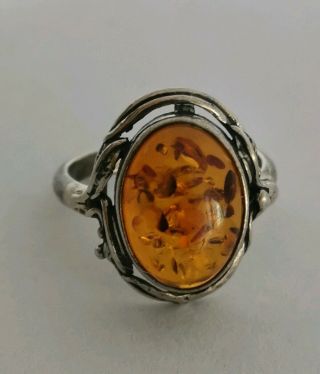 Vintage Silver 925 Amber Ring Size M 1/2