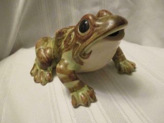 Vintage Brush Mccoy Pottery 8 " Green Garden Frog - Open Mouth