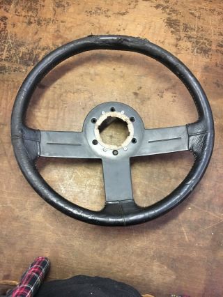 Vintage Steering Wheel 14” Diameter Black Metal Steering Wheel W/ Leather
