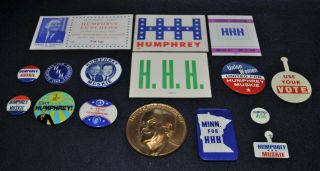9 Vtg 1968 President Hubert Humphrey Political Campaign Pinback Buttons Sticers