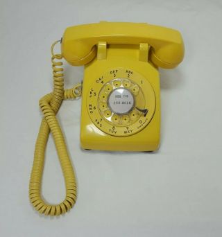 Vintage Bell System Western Electric Yellow Rotary Dial Desk Phone Telephone