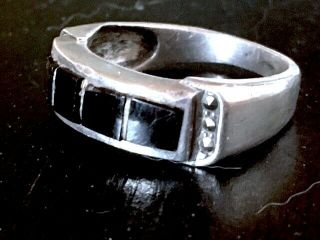 Vintage Art Deco 925 Sterling Silver Onyx Marcasite Band Ring Size 7,  4.  5g