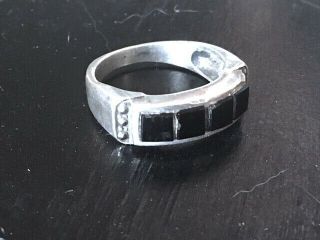 Vintage Art Deco 925 sterling silver onyx marcasite band ring size 7,  4.  5g 2
