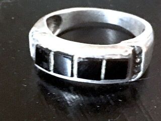 Vintage Art Deco 925 sterling silver onyx marcasite band ring size 7,  4.  5g 3