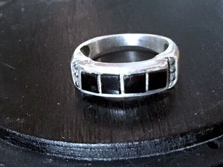 Vintage Art Deco 925 sterling silver onyx marcasite band ring size 7,  4.  5g 4