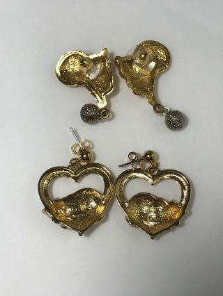 Vintage Cat Kitten Earrings Gold Tone Avon Heart & Dangly Yarn Ball 2 pair 2