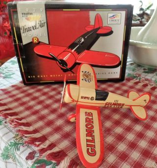 Vintage Gilmore Oil Red Lion 1929 Travel Air Die Cast Toy Airplane Coin Bank