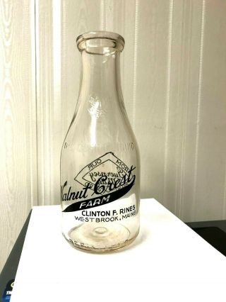 Vintage Round Quart Milk Bottle - Walnut Crest Dairy,  Westbrook Maine