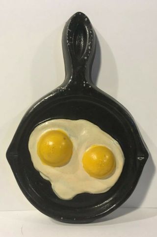 Vintage Chalkware,  Black Frying Pan And Eggs,  8x7,  Rare Home Decor
