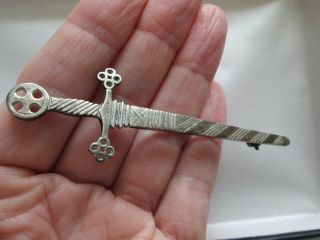 Vintage Hallmarked Jewellery Scottish Celtic Silver Claymore Sword Brooch Pin