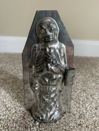 Antique Vintage Halloween Skeleton Tin Metal Candy Chocolate Mold