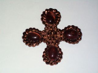 Vintage St.  John Bronze Tone Tigers Eye Braided Maltese Cross Brooch/pendant