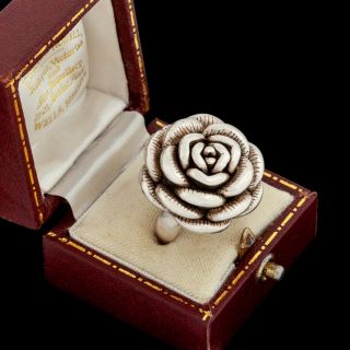 Vintage Designer Sterling 925 Silver Rose Floral Repousse Huge Band Ring S 6.  0