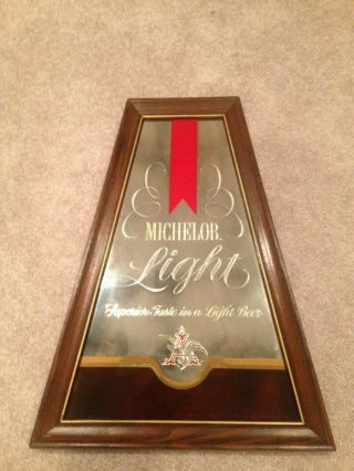 Vintage Wood Framed Anheuser Busch Michelob Light Beer Sign Mirror