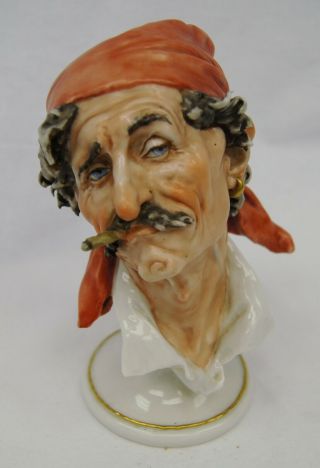 Vintage Capodimonte Italian Porcelain Bust Cappe Laurent Italy Man Pirate Gypsy