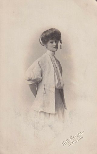 Vintage Rppc: Pretty Young Woman,  Bouffant Hairstyle - Hill Studio,  Atchison,  Ks