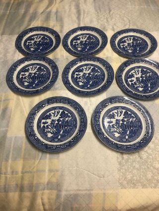 8 Vintage 10” Blue Willow Plates Wood Ware England