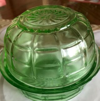 Vintage Anchor Hocking Green Depression Block Optic Covered.  Candy Dish
