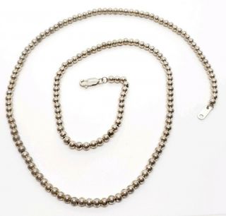 Vintage Signed Marsala 925 Sterling Silver 4mm Ball Bead Chain Strand Necklace