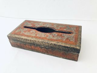 Vintage Handmade Wooden Tissue Box Holder - Made In Italy 
