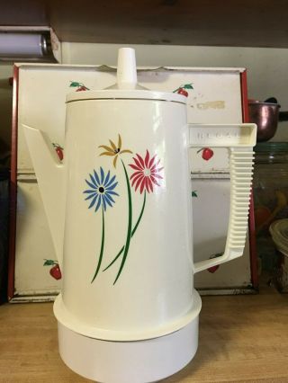 Vtg Retro Regal Poly Perk Coffee Pot Percolator 2 - 4 Cups White W Flowers