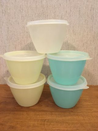 Vintage Tupperware 5 Refrigerator Bowls 148 Pastels W/sheer Tupper Seal Lids